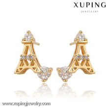 91129-Xuping Trendy Eiffel Tower Design Pendientes de cristal de aleación de oro